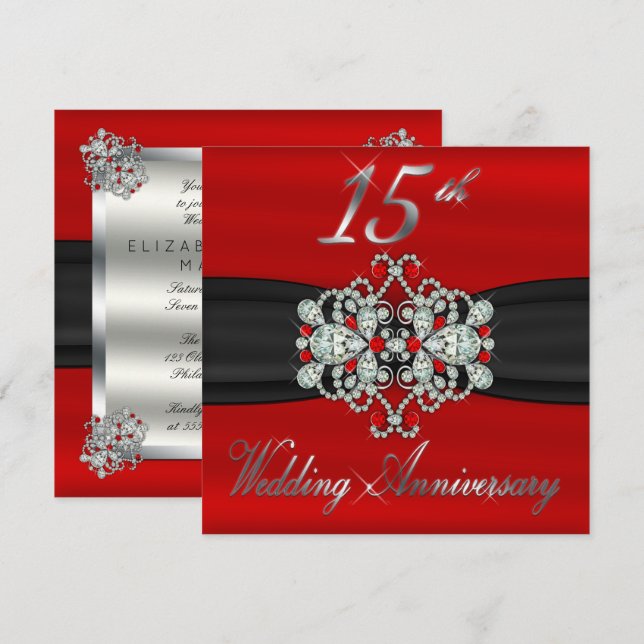 Invitation Diamants élégants Rubis 15e anniversaire de mariag (Devant / Derrière)