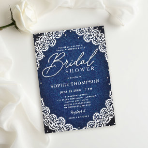 Invitation Diamants en Denim Élégant Lace Shower de Mariage B