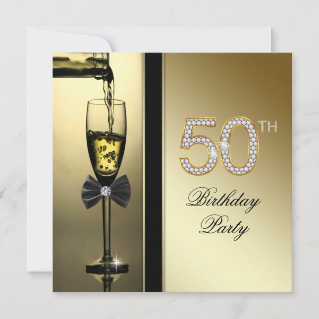 Invitation Diamants et Champagne d'or 50e anniversaire (Devant)