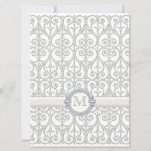 Invitation Diamants et dentelle imprimés Faux, Mariage monogr