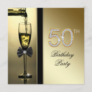 Invitation Diamants et fête d'anniversaire de Champagne d'or