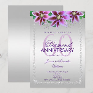 Invitation Diamants et Fleurs Élégants 60e Anniversaire de Ma