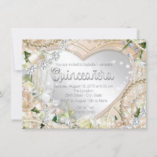 Invitation Diamants et perles Quinceanera Rose blanche