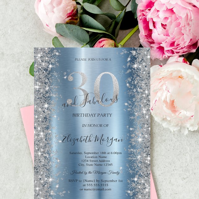 Invitation Diamants étincelants d'argent bleu 30e anniversair (Créateur téléchargé)