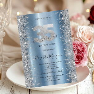 Invitation Diamants étincelants d'argent bleu 35e anniversair