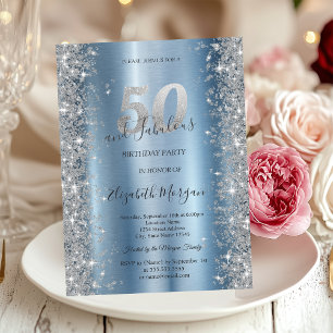 Invitation Diamants étincelants d'argent bleu 50e anniversair