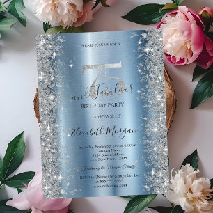 Invitation Diamants étincelants d'argent bleu 75e anniversair