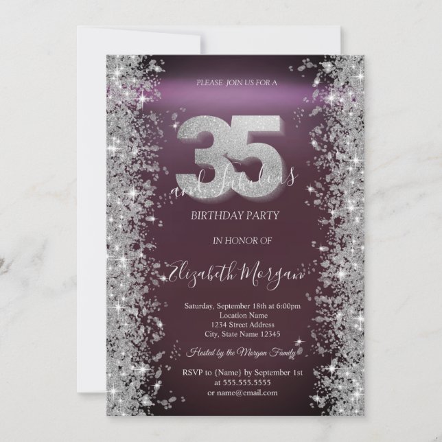 Invitation Diamants étincelants d'argent Bourgogne 35e annive (Devant)