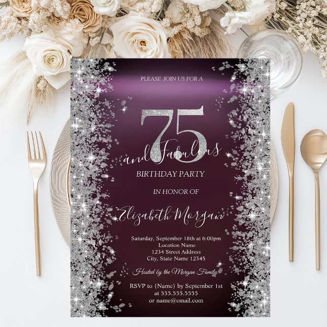 Invitation Diamants étincelants d'argent Bourgogne 75e annive (Créateur téléchargé)