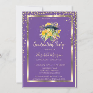 Invitation Diamants Floral Grad Casquette Violet Grad Grad Gr