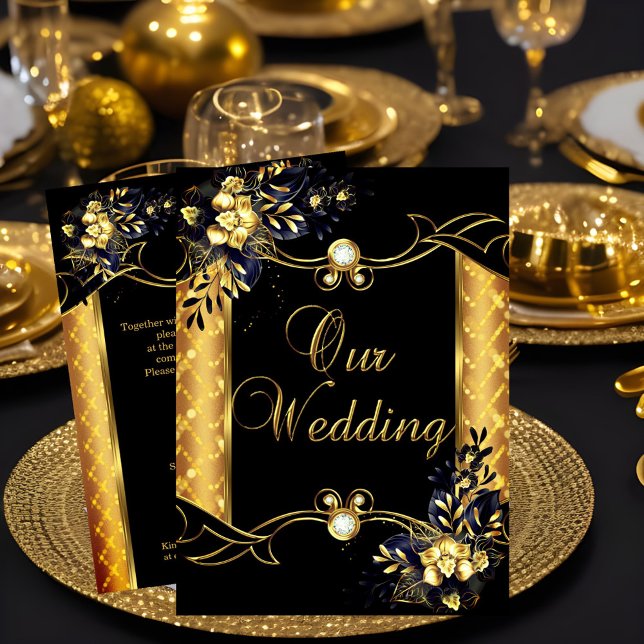 Invitation Diamants floraux noirs Mariages d'élite (Créateur téléchargé)