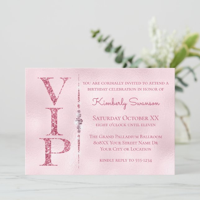 Invitation Diamants glamour Parties scintillant rose VIP Part (Debout devant)