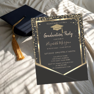 Invitation Diamants Gris Or Couronne de Remise de Diplôme
