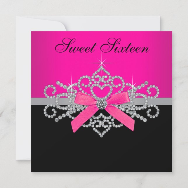 Invitation Diamants Hot rose Black Sweet 16 Anniversaire (Devant)