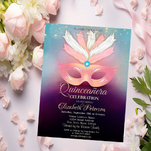 Invitation Diamants,Masque,Lumières, Quinceañera Masquée