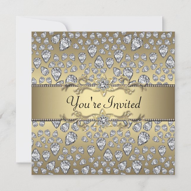 Invitation Diamants Noir et Or Toute l'occasion (Devant)