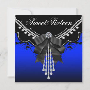 Invitation Diamants noirs et fête d'anniversaire bleu royal
