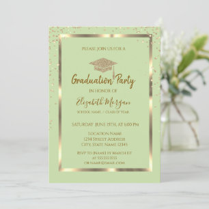 Invitation Diamants Or Cap Grad Light Green Remise des diplôm
