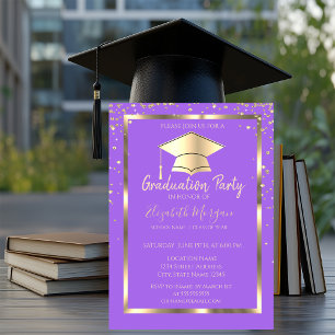 Invitation Diamants Or Casquette de Promotion Violet Remise d