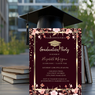 Invitation Diamants Or Casquette de Remise des Diplômes Fleur