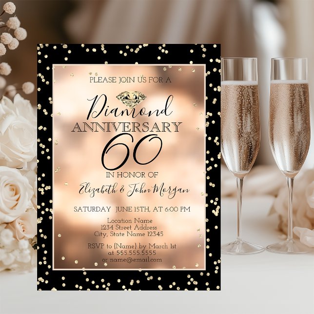 Invitation Diamants Or Élégants, Mariage Anniversaire Confett (Créateur téléchargé)
