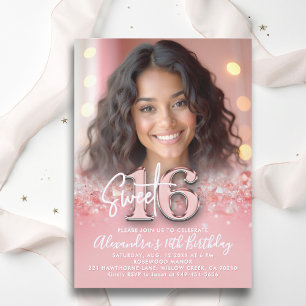 Invitation Diamants Or Rose Moderne Chic Photo Sweet 16