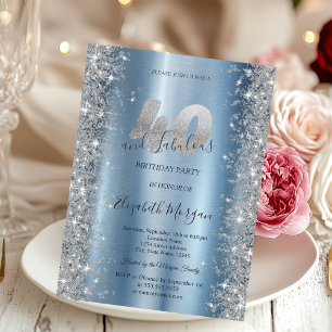 Invitation Diamants Pailletés Argent Bleu 40e Anniversaire