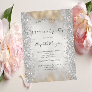 Invitation Diamants Pailletés Argentés Or Retraite