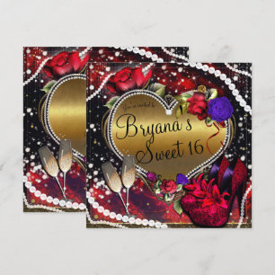 Invitation Diamants Perles Cœur Talons Hauts Sweet 16