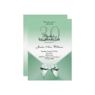 Invitation Diamants romantiques et menthe Green Bow 30e anniv