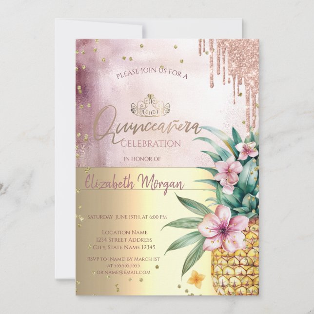 Invitation Diamants, Rose Parties scintillant or, Ananas (Devant)