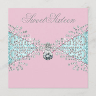 Invitation Diamants rose Turquoise Sweet sixteen bleu Anniver