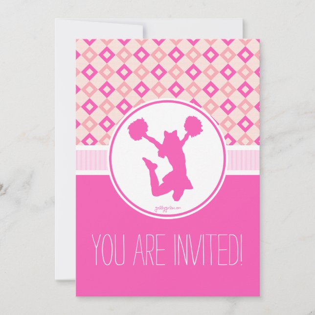 Invitation Diamants roses À damiers Cheer/Pom Party Invitatio (Devant)