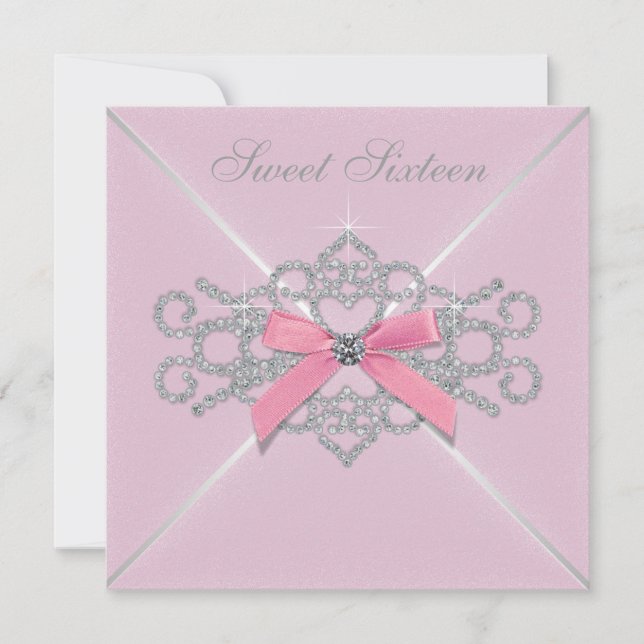Invitation Diamants Roses Fête d'anniversaire Sweet 16 Rose (Devant)