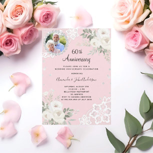 Invitation Diamants roses floraux 60e anniversaire mariage