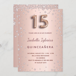 Invitation Diamants roses or rose Quinceanera