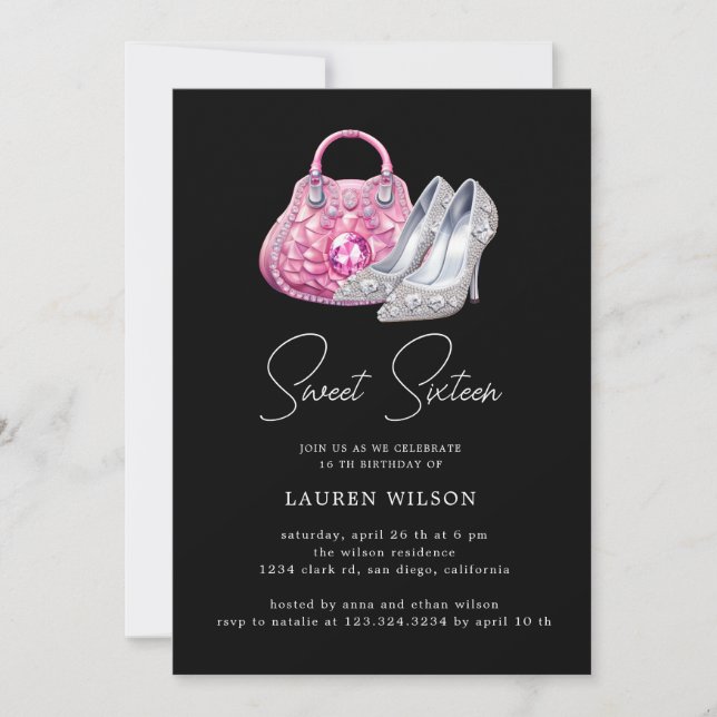 Invitation diamants roses parties scintillant sweet sixteen a (Devant)