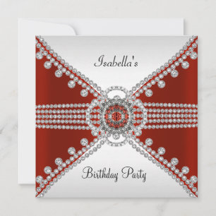 Invitation Diamants rouges et blancs Joyaux Fête d'anniversai