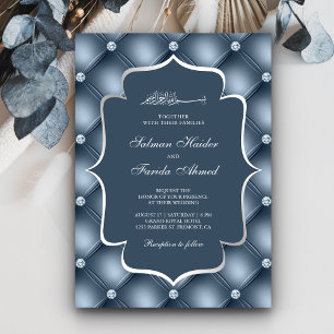 Invitation Diamants Touffus Bleu Poussiéreux Mariage Musulman