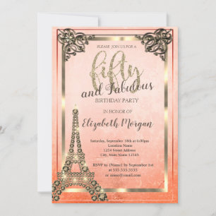 Invitation Diamants Tour Eiffel, Bordure orange 50e anniversa