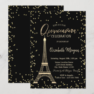 Invitation Diamants Tour Eiffel Gold Quinceanera Noir