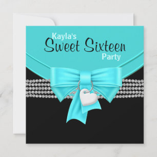Invitation Diamants Turquoise Bleu Noir Blanc Douceur 16 Part