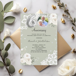 Invitation Diamants verts floraux 60e anniversaire de mariage