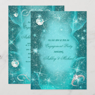 Invitation diamants verts turquoise cosmiques élégants scinti