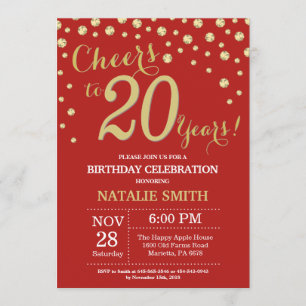 Invitation Diamond 20e Anniversaire Rouge et Or
