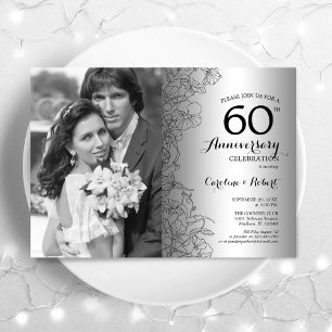 Invitation Diamond 60e Anniversaire Avec Photo Floral Argent