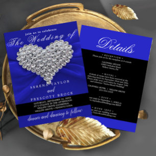 Invitation Diamond Bleu Élégant Calligraphie Beau Mariage