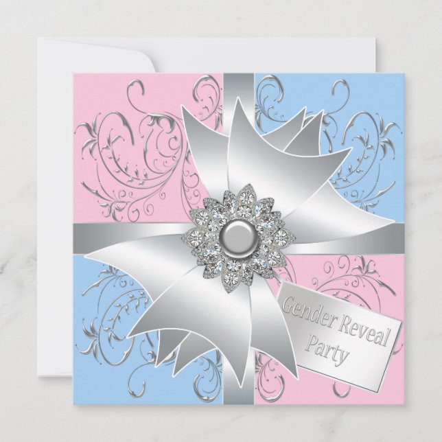 Invitation Diamond Bow Elegant Rose Bleu Sexe Revevela Party (Devant)