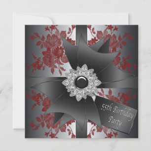Invitation Diamond Bow femmes Rose rouge 55e anniversaire
