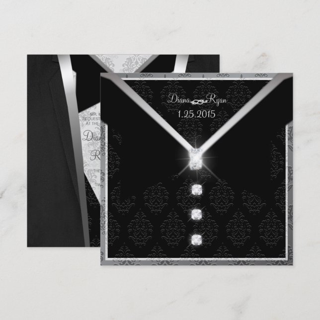 Invitation Diamond Cravate Noire (Devant / Derrière)